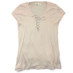 Women’s Light Pink Hollister Lace-Up Short Sleeve Top